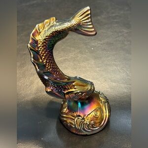 Fenton iridescent Art Glass Leaping Jumping Fish Trout 5.75"